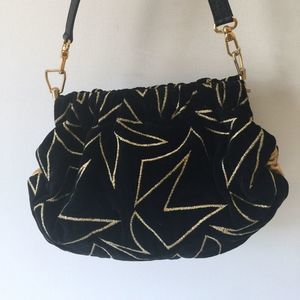 Vintage purse 80's black/gold lightening velvet